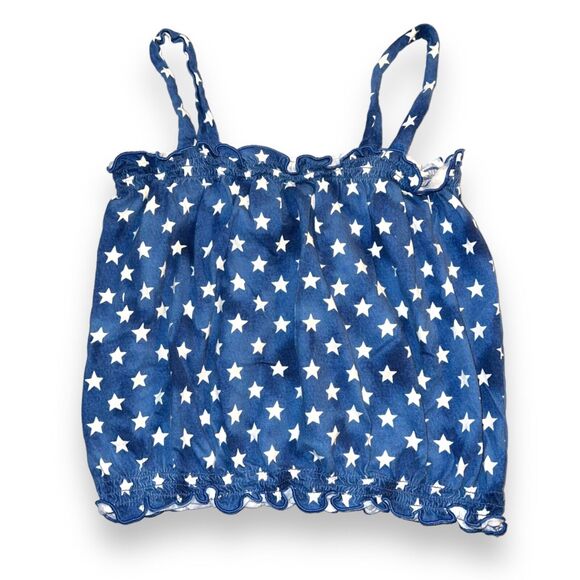 Old Navy Girls Tank Top Shirt Smocked Star Print Blue White Festive Large 10 12 - Picture 1 of 6